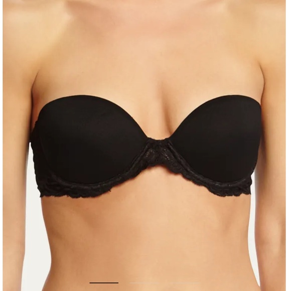 NEW NWT NATORI Feathers Strapless Plunge Bra in Black size 34B Removable Straps - Picture 1 of 8